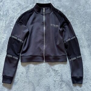 GUESS Black Cropped Bomber Jacket Mesh Performance Zip Up Y2K Athleisure M